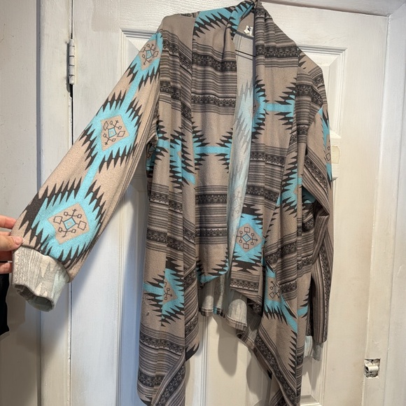 Womens Aztec Print Drape Open Front Drape Boyfriend Cardigan Sweaters - Picture 3 of 7